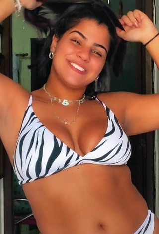 Lovely Julia Antunes Shows Cleavage and Bouncing Boobs in Zebra Bikini