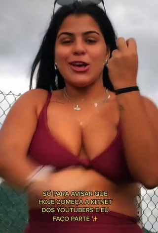 Really Cute Julia Antunes Shows Cleavage and Bouncing Boobs in Red Bikini