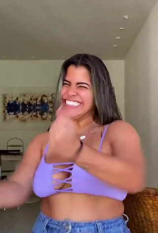 2. Seductive Julia Antunes Shows Cleavage and Bouncing Boobs in Purple Crop Top