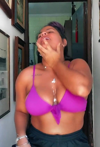 4. Alluring Julia Antunes Shows Cleavage and Bouncing Boobs in Erotic Violet Bikini Top