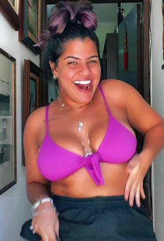 5. Alluring Julia Antunes Shows Cleavage and Bouncing Boobs in Erotic Violet Bikini Top