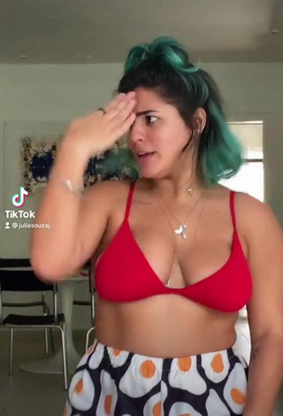 Beautiful Julia Antunes Shows Cleavage in Sexy Red Bikini Top