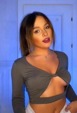 Sexy Michelle Kennelly in Grey Crop Top Braless