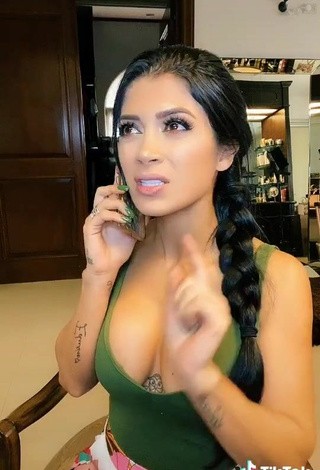 3. Cute Kimberly Flores Shows Cleavage in Green Top