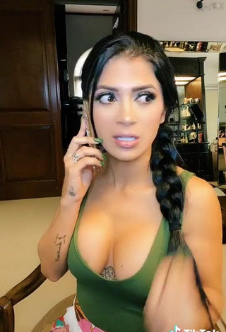 4. Cute Kimberly Flores Shows Cleavage in Green Top