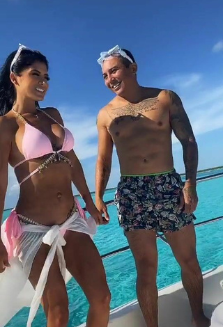 Beautiful Kimberly Flores in Sexy Pink Bikini Top on a Boat