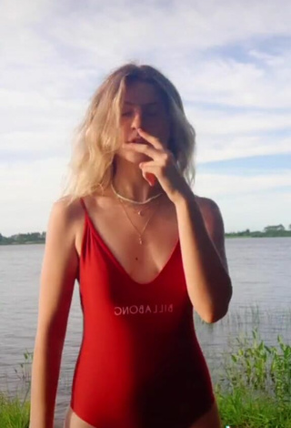3. Sexy Katerine Krause in Red Swimsuit at the Beach