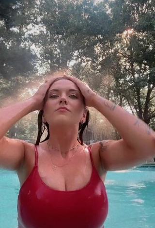 5. Sexy Kristin Arteaga Shows Cleavage in Red Swimsuit at the Pool