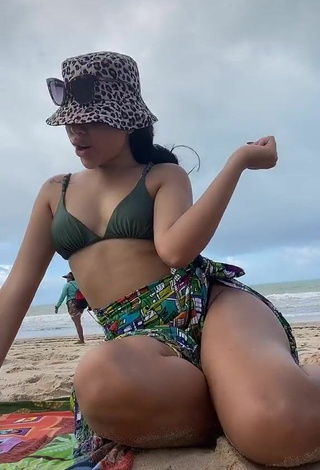 Sweet Laura Brito in Cute Green Bikini at the Beach