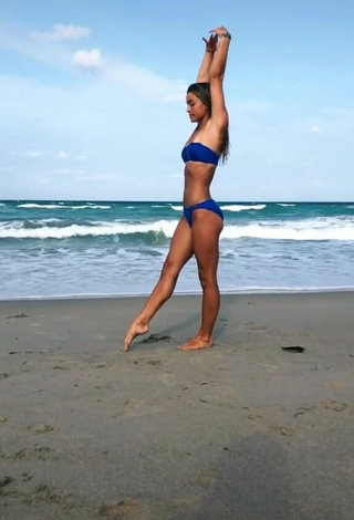 Fine Olivia Dunne in Sweet Blue Bikini at the Beach while doing Fitness Exercises