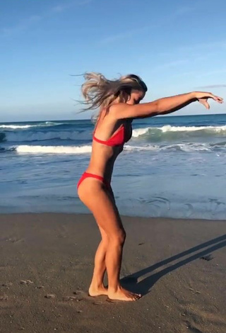Pretty Olivia Dunne in Red Bikini at the Beach