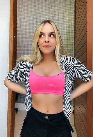 Beautiful Lorella Verta Shows Cleavage in Sexy Pink Crop Top
