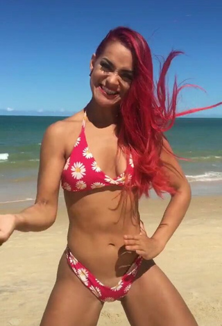 Cute Mayca Delduque in Floral Bikini at the Beach