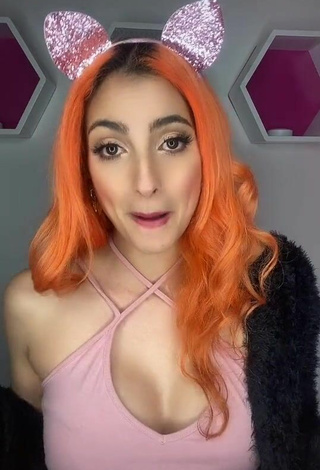 2. Sexy Mia Coloridas Shows Cleavage in Pink Top