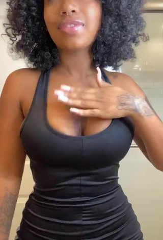 1. Beautiful Mikeila Jones Shows Cleavage and Bouncing Boobs in Sexy Black Overall