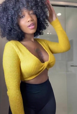 2. Sweet Mikeila Jones in Cute Yellow Crop Top and Bouncing Breasts