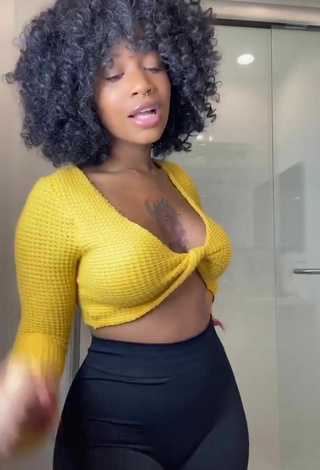 3. Sweet Mikeila Jones in Cute Yellow Crop Top and Bouncing Breasts