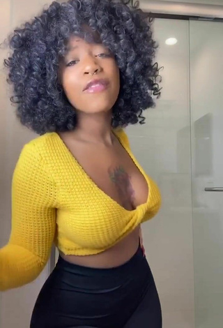 4. Sweet Mikeila Jones in Cute Yellow Crop Top and Bouncing Breasts