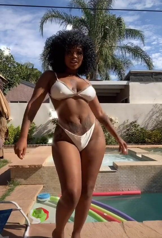 Erotic Mikeila Jones in White Bikini at the Swimming Pool