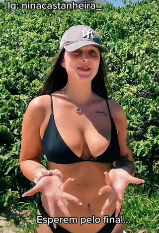 4. Hot Nina Castanheira Shows Cleavage in Black Bikini and Bouncing Tits