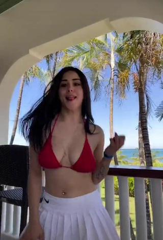 Sexy Ónice Flores Shows Cleavage in Red Bikini Top and Bouncing Boobs