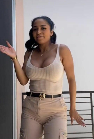Beautiful Pao Castillo Shows Cleavage in Sexy Beige Top and Bouncing Boobs