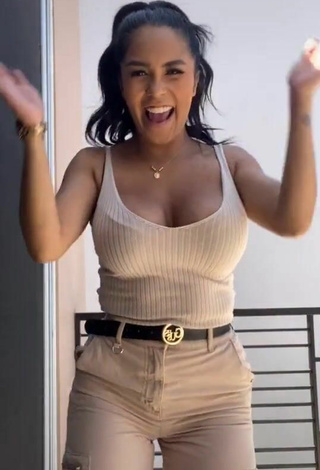 3. Beautiful Pao Castillo Shows Cleavage in Sexy Beige Top and Bouncing Boobs