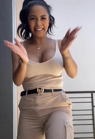 4. Beautiful Pao Castillo Shows Cleavage in Sexy Beige Top and Bouncing Boobs