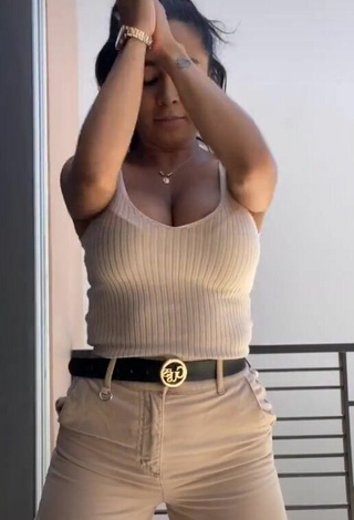5. Beautiful Pao Castillo Shows Cleavage in Sexy Beige Top and Bouncing Boobs