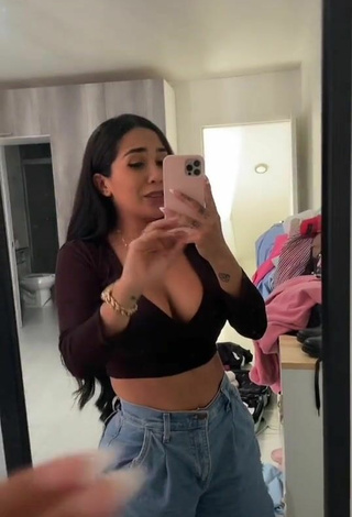 Beautiful Pao Castillo Shows Cleavage in Sexy Black Crop Top