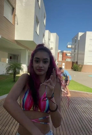 2. Sexy Queen Layka Girl in Striped Bikini Top in a Street