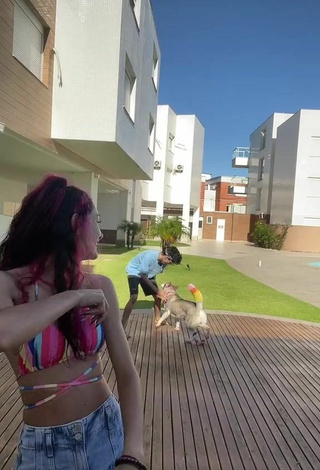 5. Sexy Queen Layka Girl in Striped Bikini Top in a Street