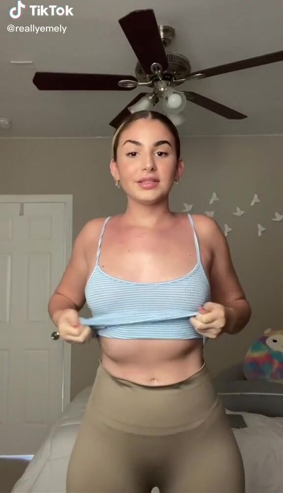 Sexy Emely Hernandez in Blue Crop Top Braless | sexyfilter.com