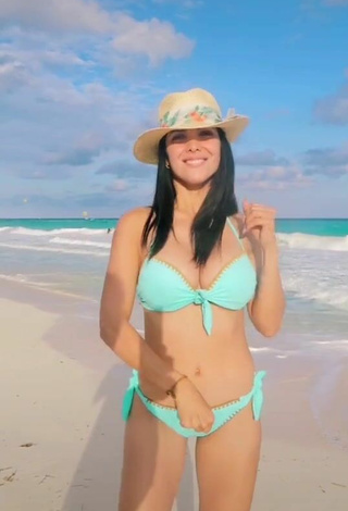 2. Dazzling Rosángela Espinoza Shows Cleavage in Inviting Blue Bikini at the Beach and Bouncing Boobs