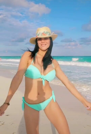 4. Dazzling Rosángela Espinoza Shows Cleavage in Inviting Blue Bikini at the Beach and Bouncing Boobs