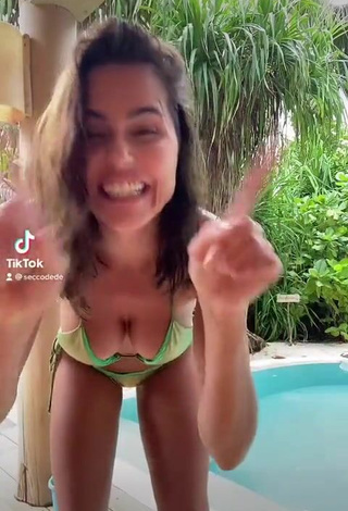 Sexy Deborah Secco Shows Cleavage in Green Bikini at the Swimming Pool