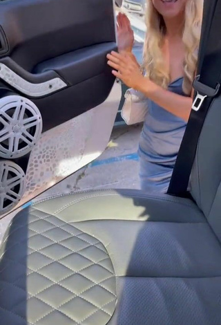 Sweetie SNOWWOLF_JKU Shows Cleavage in Grey Dress in a Car