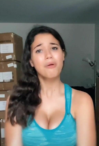 Hot Sofia Gomez Shows Cleavage in Blue Sport Bra and Bouncing Tits