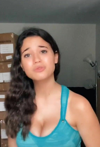 2. Hot Sofia Gomez Shows Cleavage in Blue Sport Bra and Bouncing Tits
