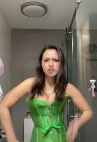 3. Sweet Sofia Gomez Shows Cleavage in Cute Green Corset and Bouncing Boobs