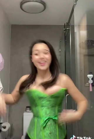 5. Sweet Sofia Gomez Shows Cleavage in Cute Green Corset and Bouncing Boobs