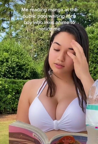 Sexy Sofia Gomez Shows Cleavage in White Bikini Top