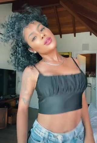 Hot Sthefane Matos in Black Crop Top and Bouncing Breasts