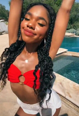 Cute Teala Dunn in Red Bikini Top at the Pool