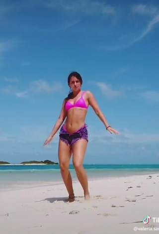 4. Gorgeous Valeria Sandoval in Alluring Pink Bikini Top at the Beach