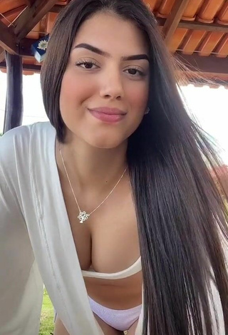 Sweetie Victtoria Medeiros Shows Cleavage in White Bikini and Bouncing Boobs
