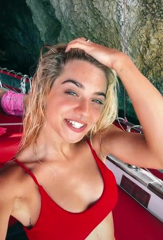 1. Beautiful Alessia Lanza in Sexy Red Bikini on a Boat
