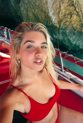 2. Beautiful Alessia Lanza in Sexy Red Bikini on a Boat