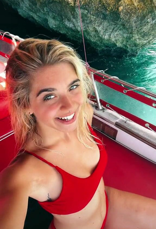 3. Beautiful Alessia Lanza in Sexy Red Bikini on a Boat