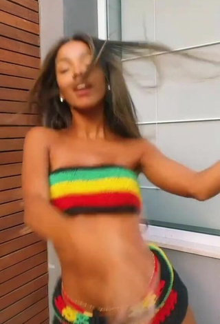 4. Hot Brunna Gonçalves in Striped Bikini Top